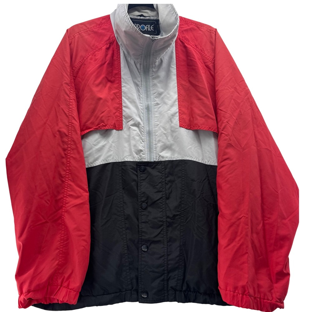 Profile Men's XL Color‎ Block Windbreaker Jacket Red Gray Black Retro 90s Style